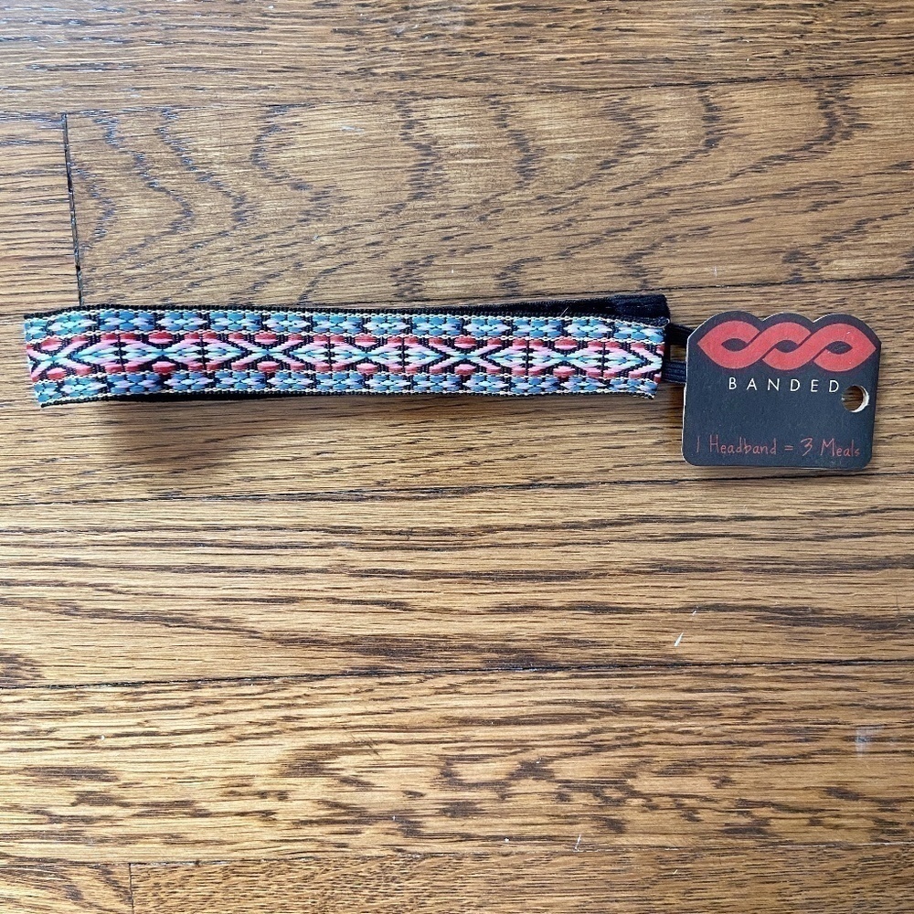 BANDED | 1" Headband Pink & Red Geometric print